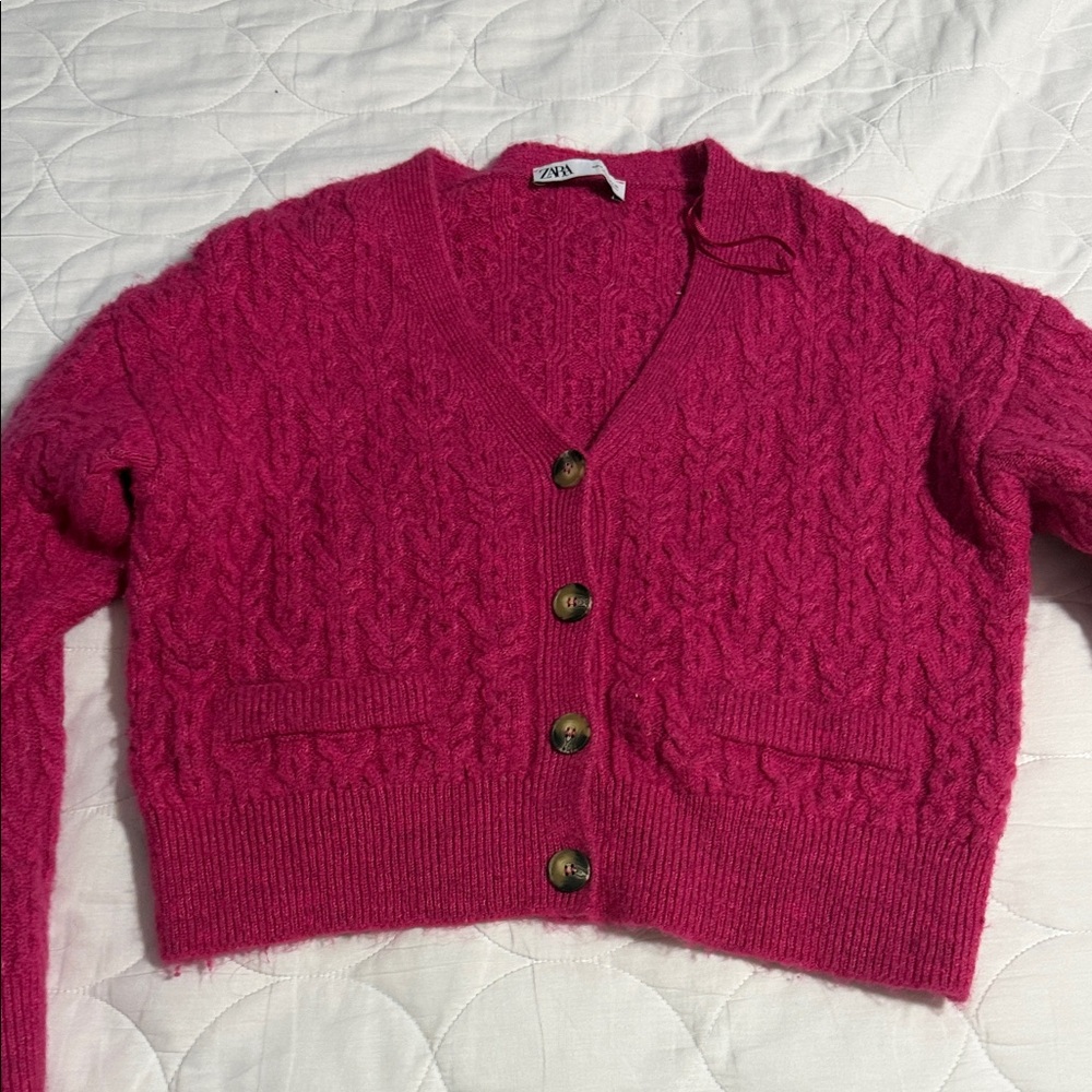 Zara Fuchsia Cable Knit Cardigan